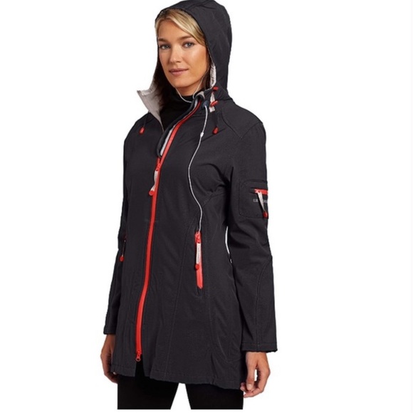 Ilse Jacobsen Jackets & Blazers - Ilse Jacobsen Soft Shell Navy and Red Fleece Lined Raincoat, Size 42/US 12
